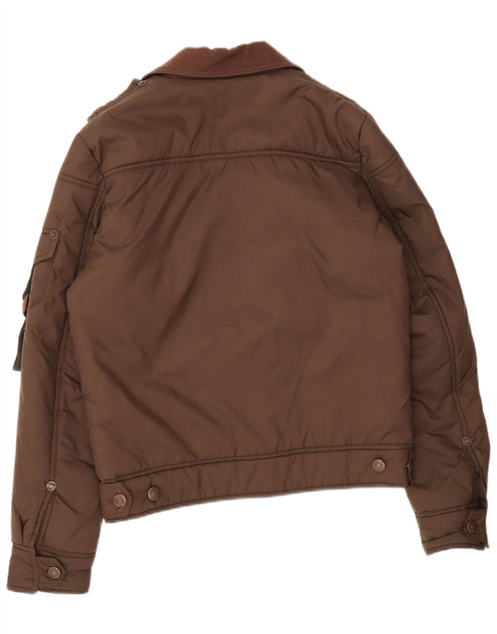 Giubbotto bomber imbottito da uomo vintage UK 38 Poliestere color block marrone medio