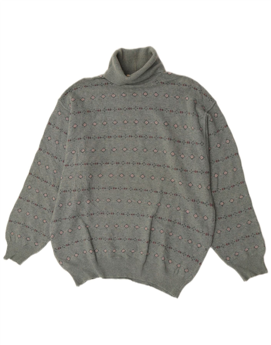 Bramante Maglione da uomo con collo alto e maglione grande grigio geometrico in lana vergine