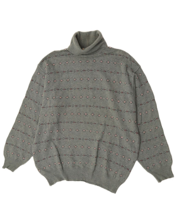 Bramante Maglione da uomo con collo alto e maglione grande grigio geometrico in lana vergine