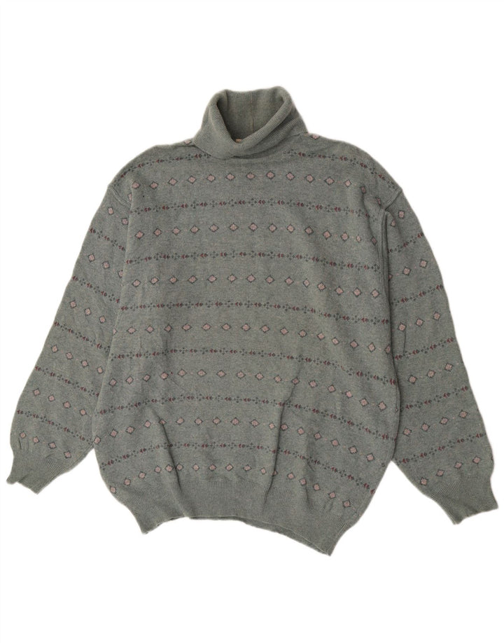 Bramante Maglione da uomo con collo alto e maglione grande grigio geometrico in lana vergine