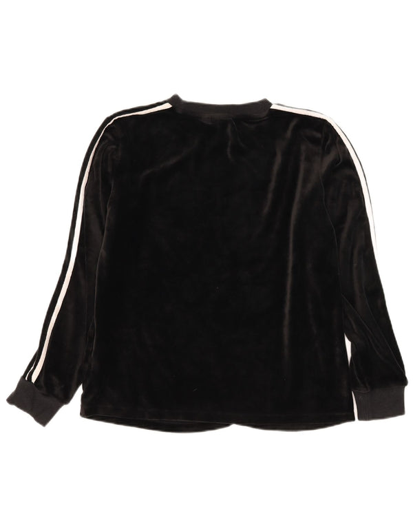 Adidas Donna Velour Top Manica Lunga UK 12 Medio Nero Poliestere