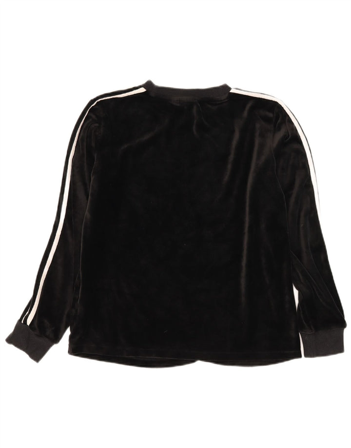 Adidas Donna Velour Top Manica Lunga UK 12 Medio Nero Poliestere