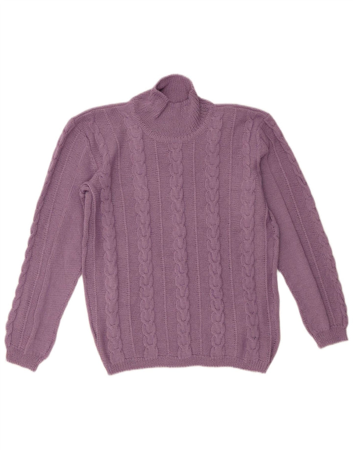 Maglione maglione vintage da donna con collo dolcevita UK 14 Viola medio