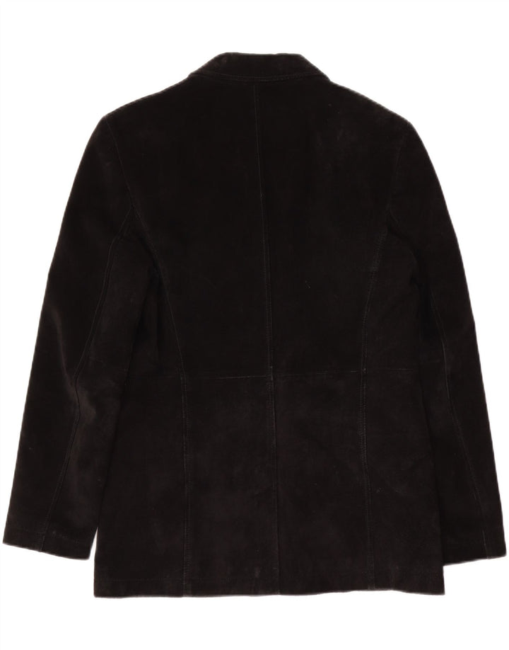 Giacca blazer in pelle scamosciata da donna a 3 bottoni Esprit UK 14 pelle nera media