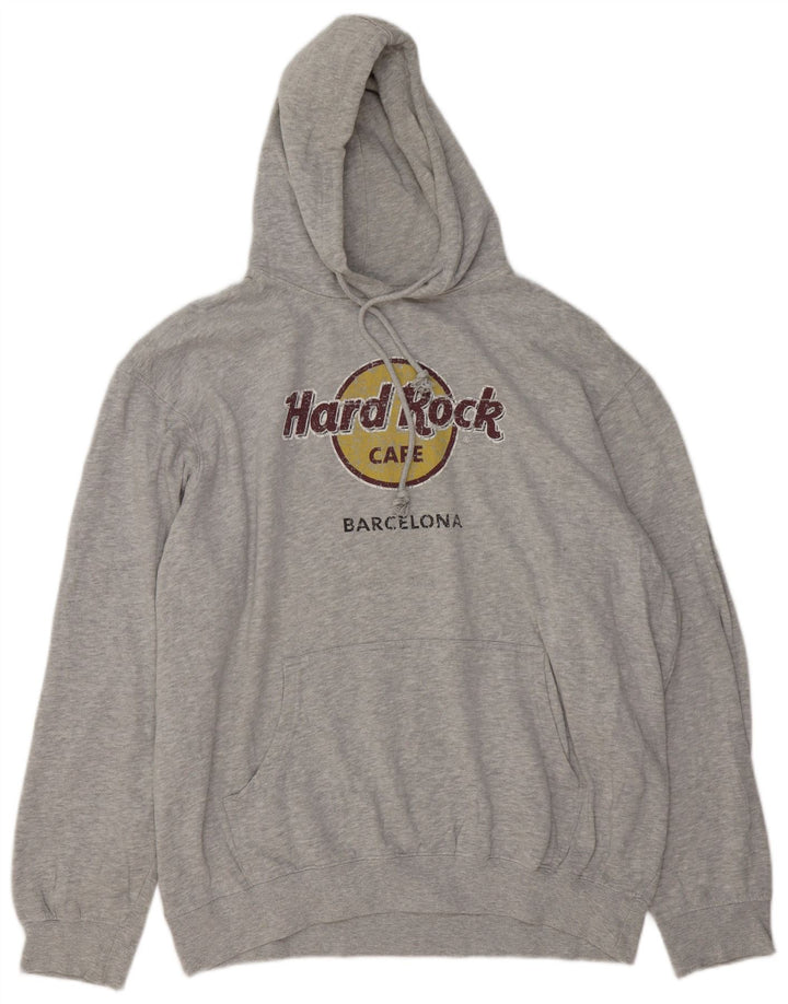 Felpa con cappuccio grafica da uomo Hard Rock Cafe Barcelona 2XL cotone chiazzato grigio
