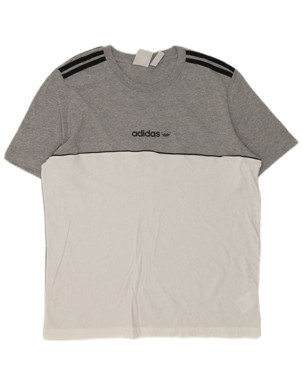 T-shirt grafica da uomo Adidas Top grande in cotone color block grigio