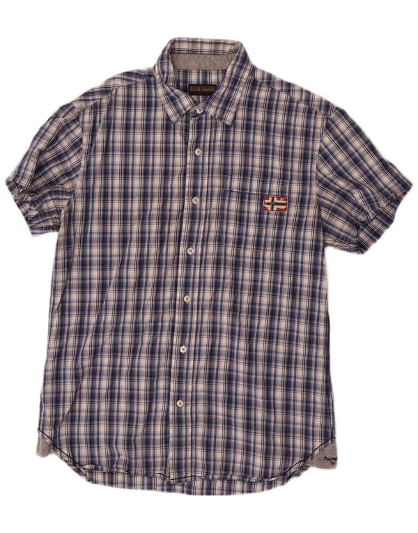 Camicia a maniche corte da uomo Napapijri a quadri blu navy medio