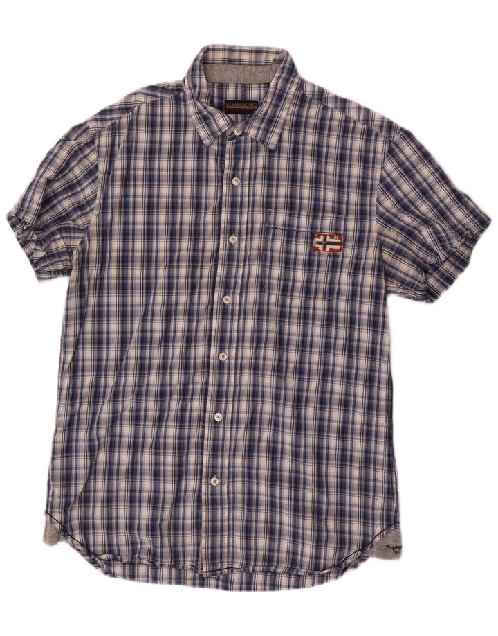 Camicia a maniche corte da uomo Napapijri a quadri blu navy medio