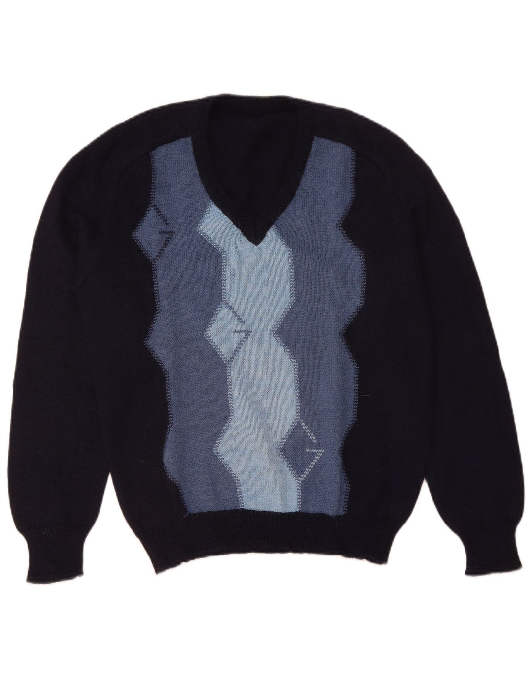Maglione vintage da uomo con scollo a V IT 50 color block blu navy medio