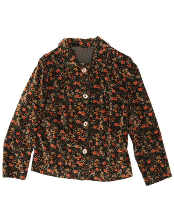 Set gonna vintage in velluto da donna in 2 pezzi UK 12 medio W25 verde floreale