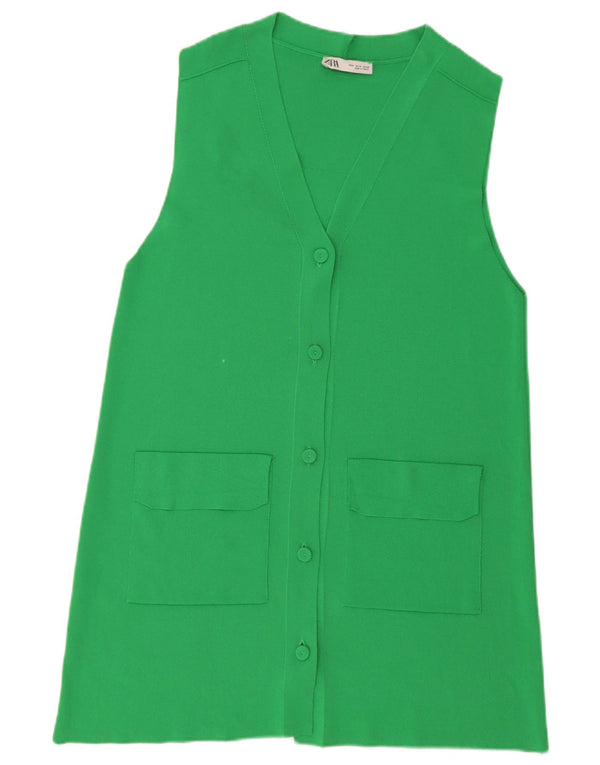 Maglione cardigan senza maniche lungo da donna Zara UK 14 Verde medio