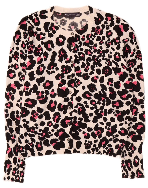 Marks & Spencer maglione cardigan da donna UK 16 grande stampa animalier beige