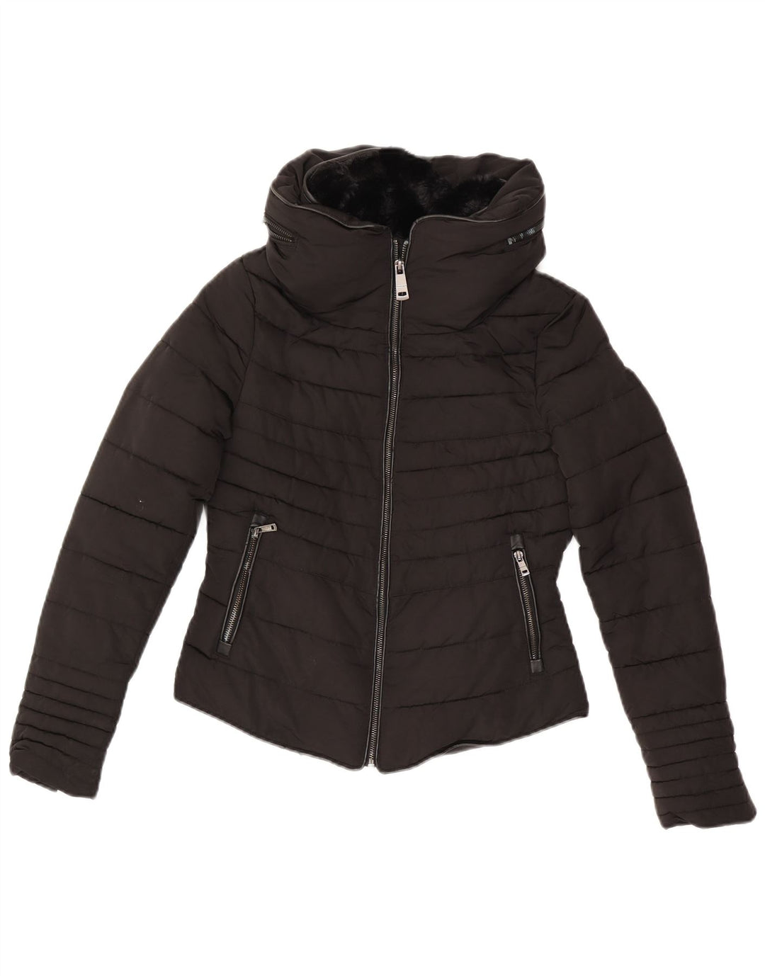 Giacca imbottita con cappuccio da donna Zara UK 6 XS poliestere nero