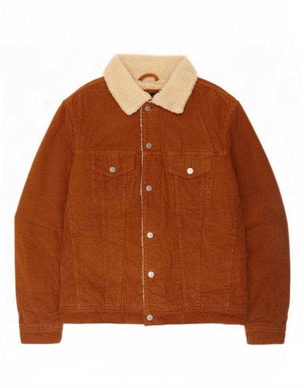 Zara Giacca da uomo in velluto a coste Sherpa UK 40 Large in cotone color block marrone