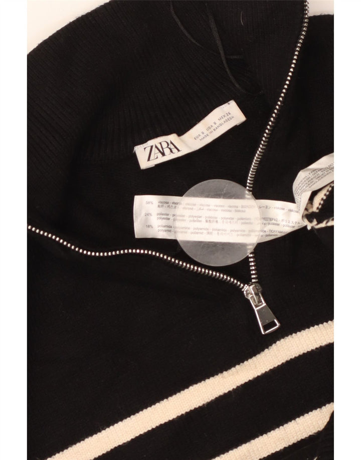 ZARA Maglione da Donna Oversize con Zip e Collo UK 10 Piccolo Nero a Righe