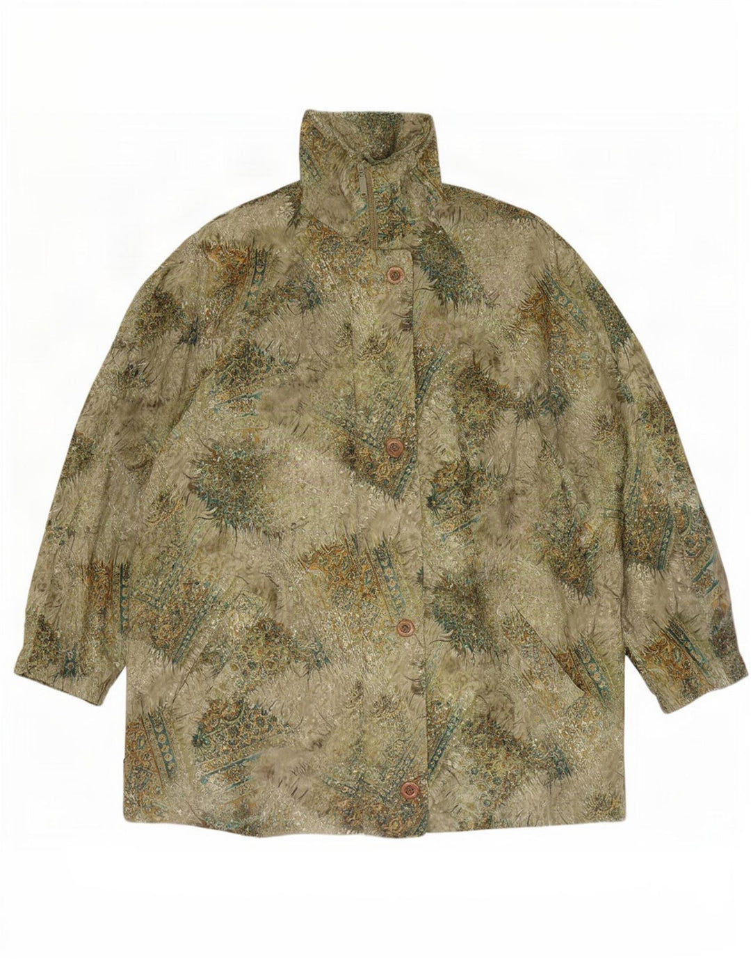 Cappotto vintage da donna a vento UK 20 2XL Poliestere floreale verde