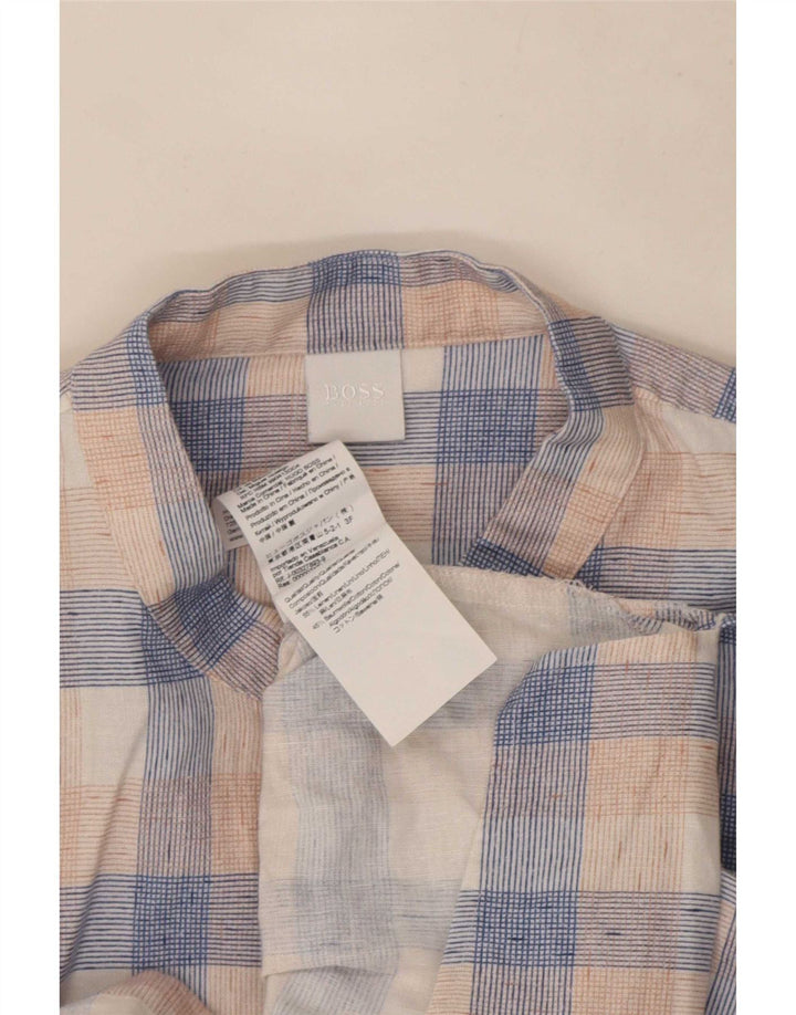 Hugo Boss Camicia oversize da donna con maniche a 3/4 UK 8 Piccolo lino a quadri blu