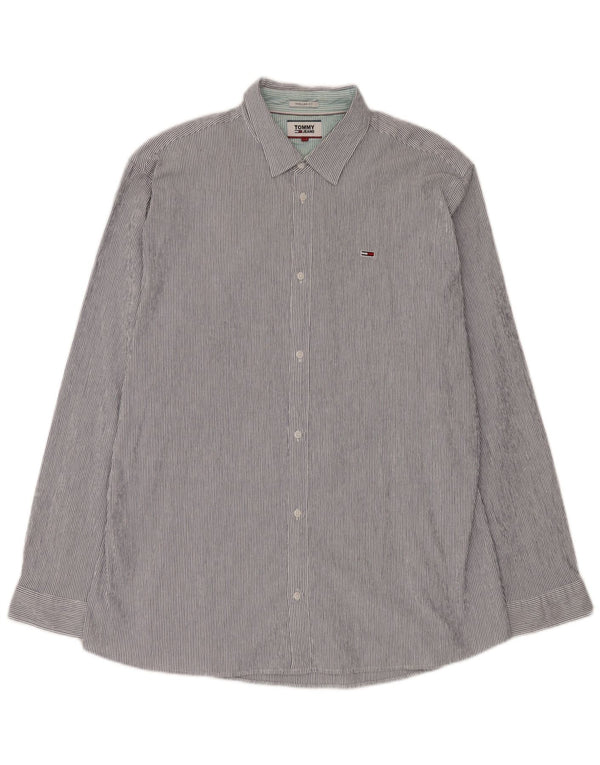 TOMMY HILFIGER Camicia da uomo vestibilità regolare 2XL Cotone gessato blu