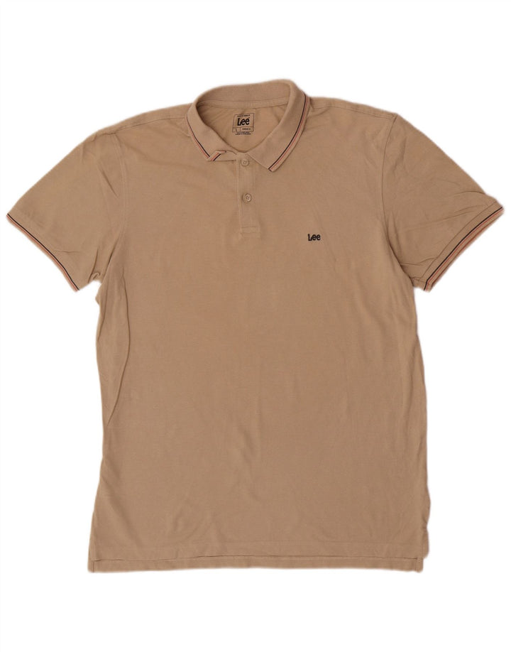 Polo Lee da uomo dalla vestibilità regolare, in cotone a righe beige grande