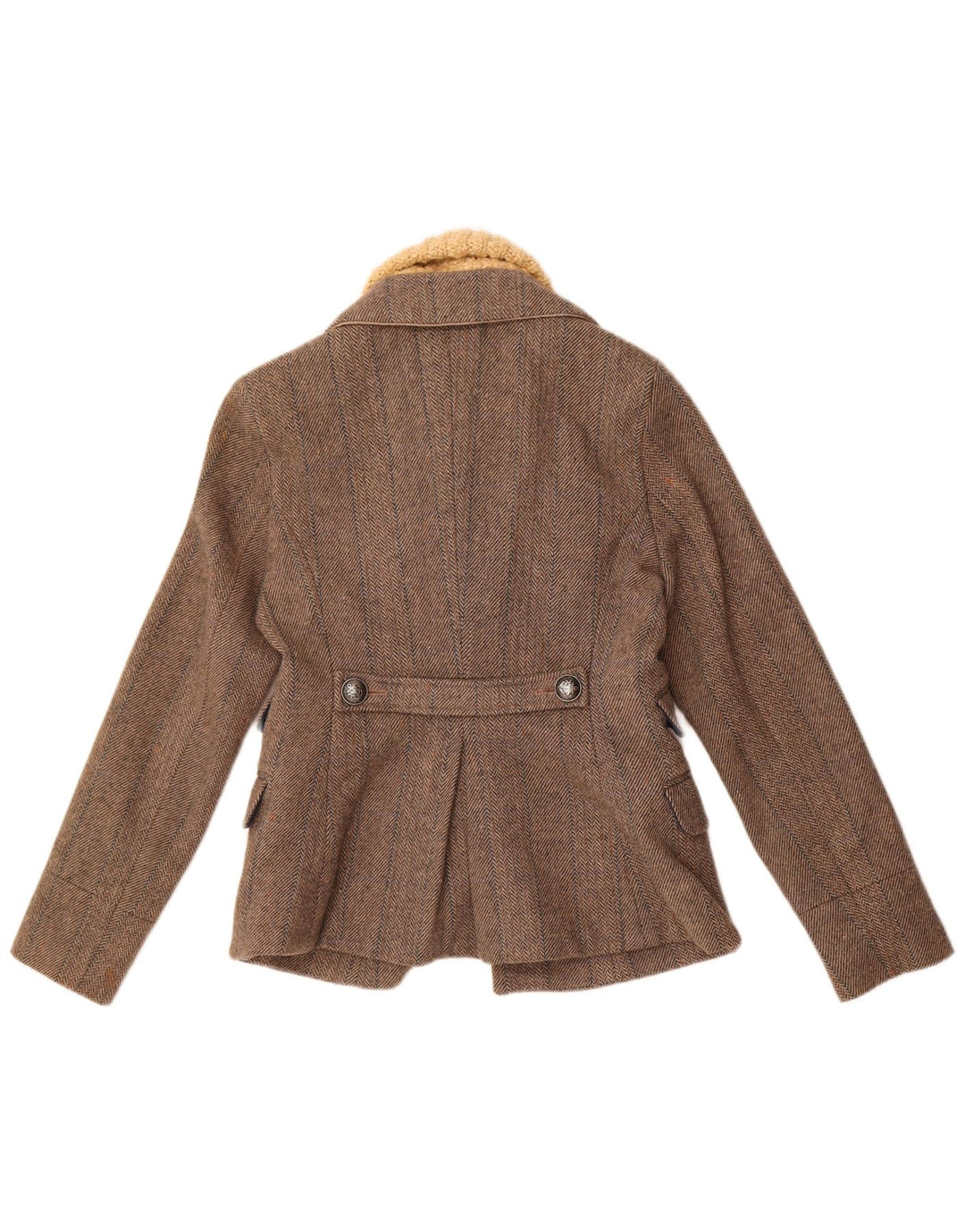 Giacca blazer da donna a 3 bottoni Superdry UK 14 grande lana a spina di pesce grigia