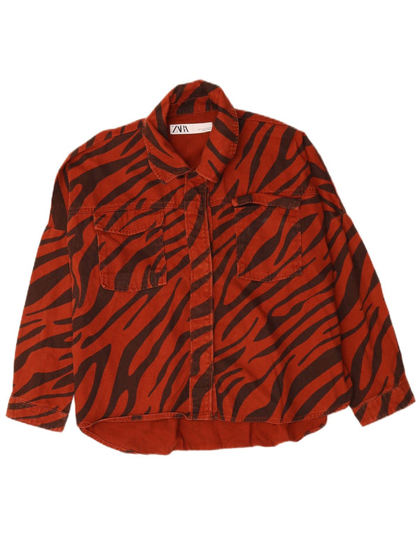 Camicia di jeans oversize da donna Zara UK 14 Cotone con stampa animalier rosso medio