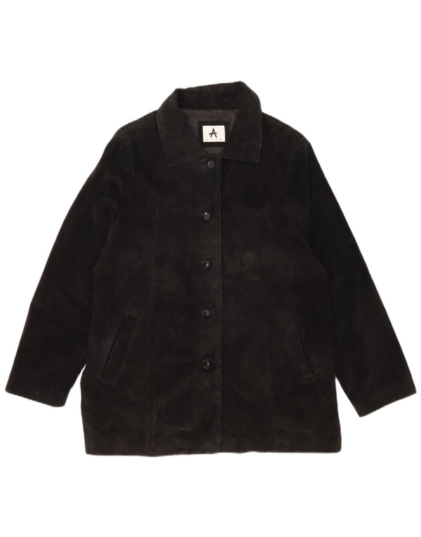 Giacca vintage in pelle scamosciata da donna UK 18 XL in pelle nera