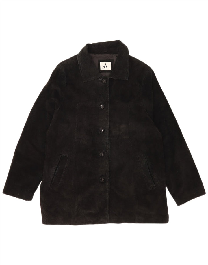 Giacca vintage in pelle scamosciata da donna UK 18 XL in pelle nera