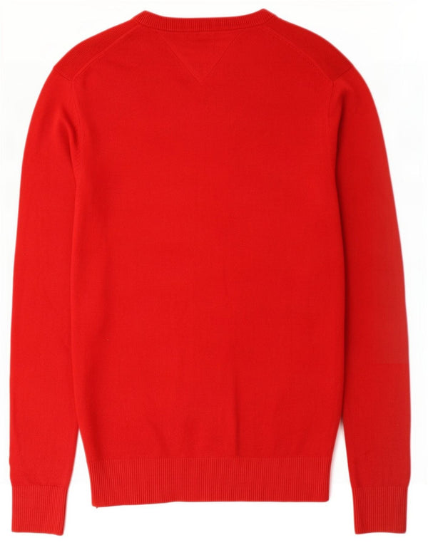 Tommy Hilfiger Mens V-Neck Jumper Sweater Small Red Cotton