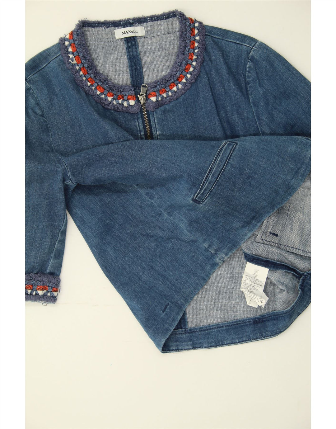 MAX & CO. Womens Short Sleeve Denim Jacket UK 12 Medium Blue Cotton Vintage Max & Co. and Second-Hand Max & Co. from Messina Hembry 