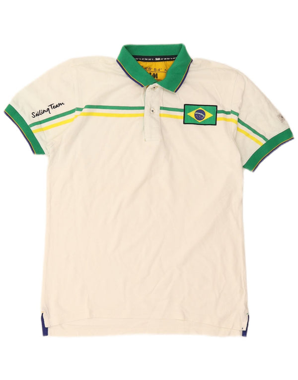 Polo grafica da uomo Slam piccola in cotone color block bianco