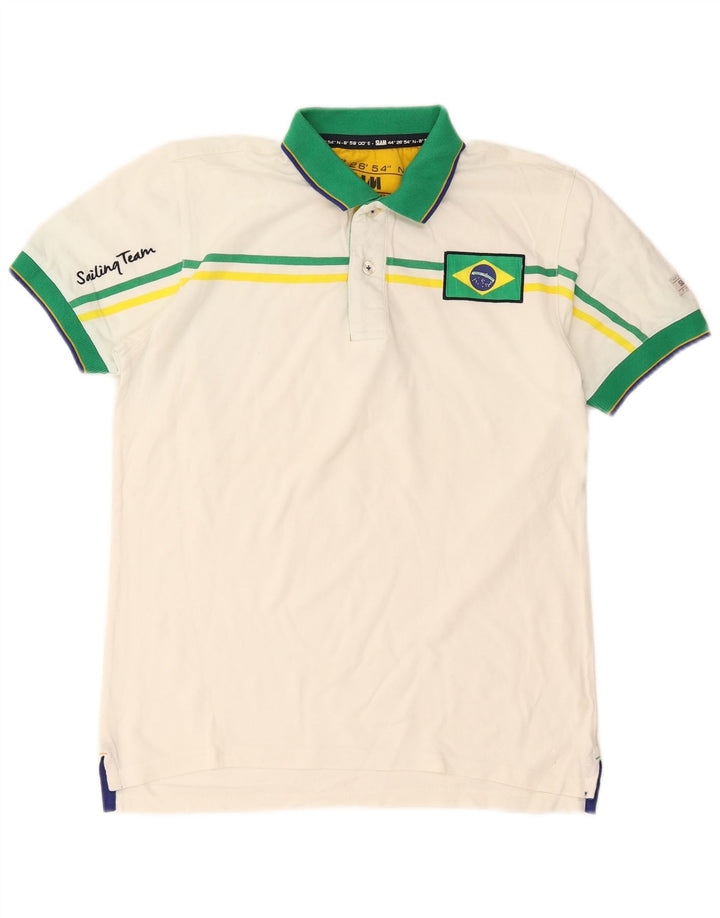 Polo grafica da uomo Slam piccola in cotone color block bianco