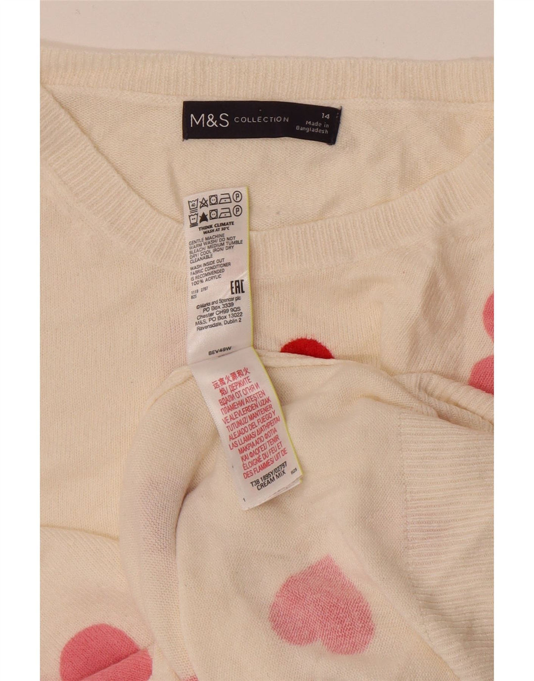 Maglione maglione girocollo da donna Marks & Spencer UK 14 cuore bianco medio