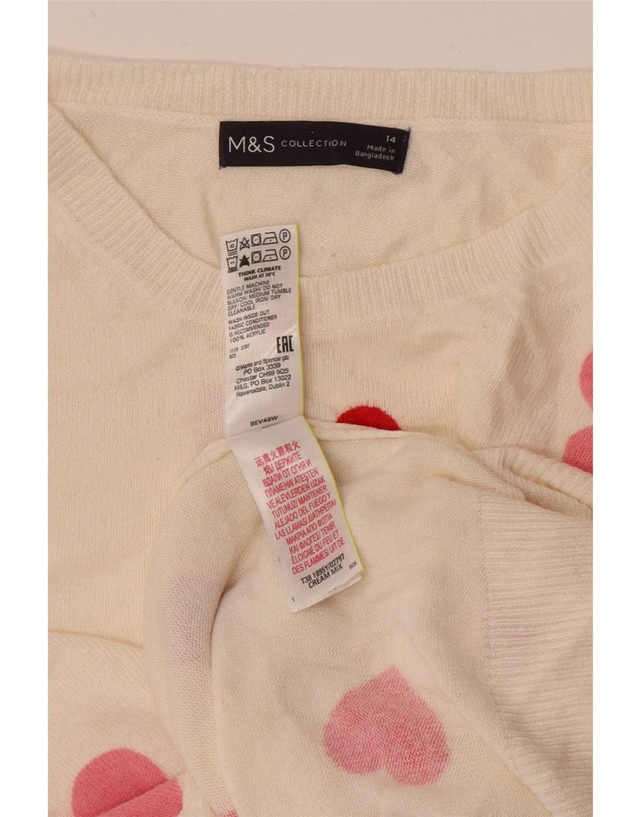 Maglione maglione girocollo da donna Marks & Spencer UK 14 cuore bianco medio