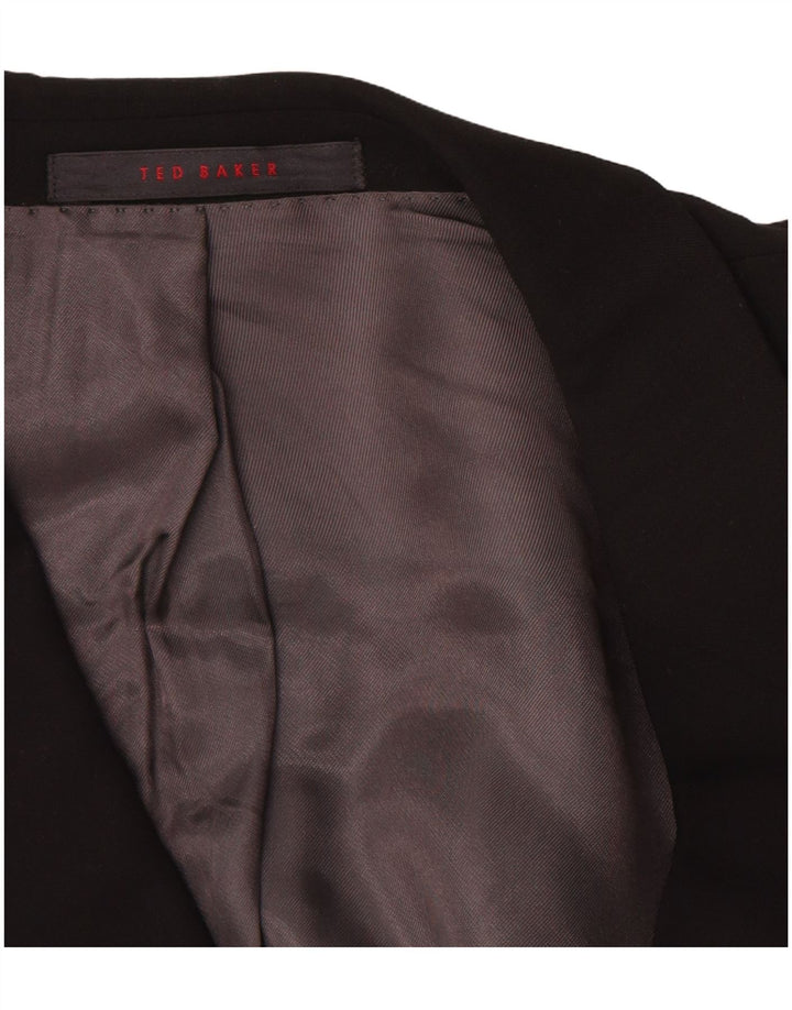 Giacca blazer da uomo a 3 bottoni Ted Baker US 42 XL nera in lana vergine