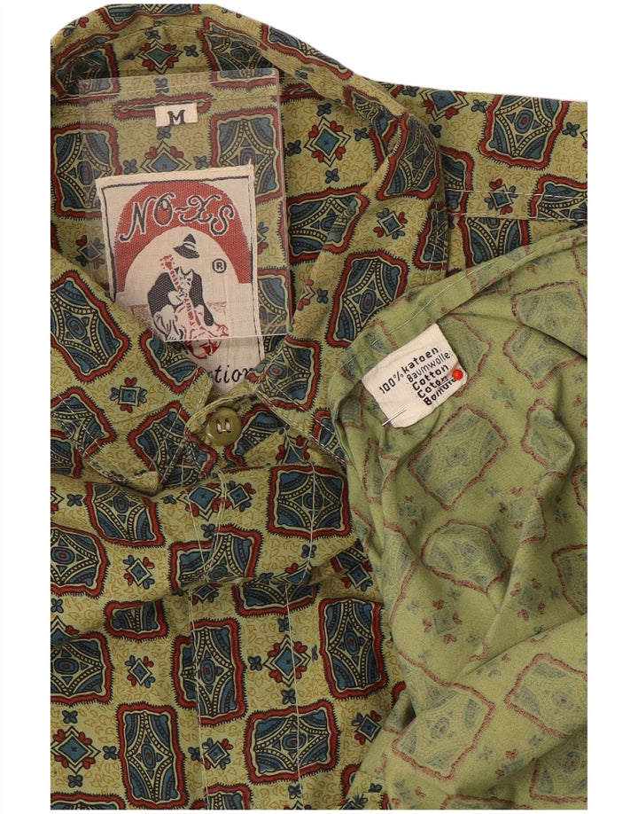Camicia vintage da uomo in cotone geometrico verde medio