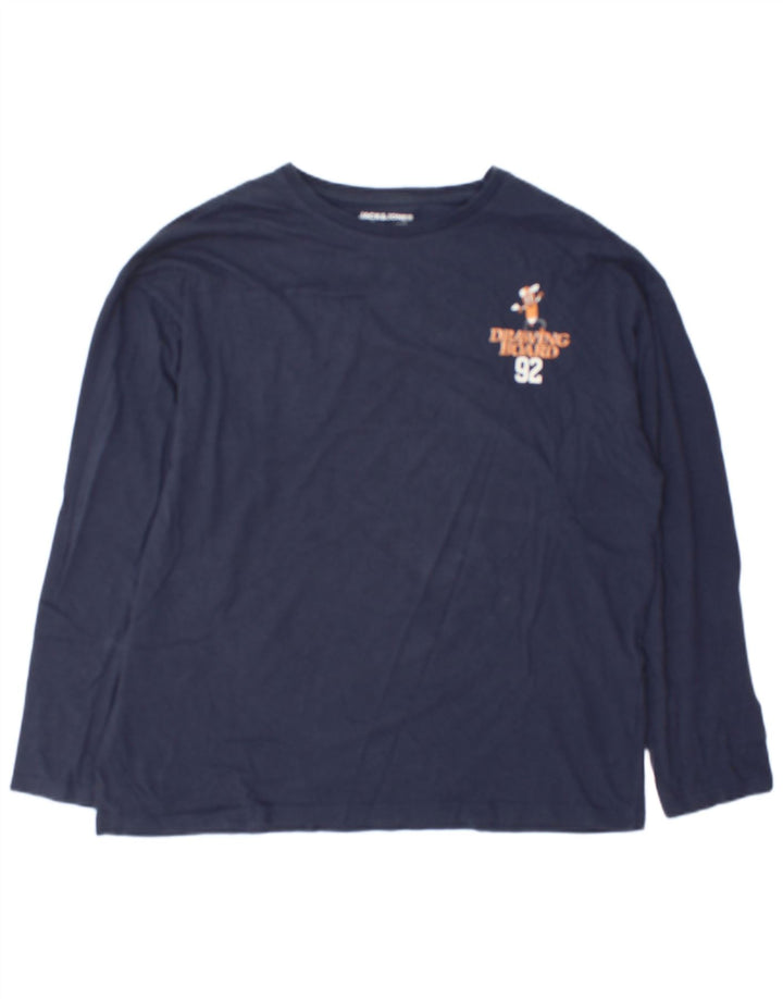 Jack & Jones Top grafico da uomo a maniche lunghe grande in cotone blu navy