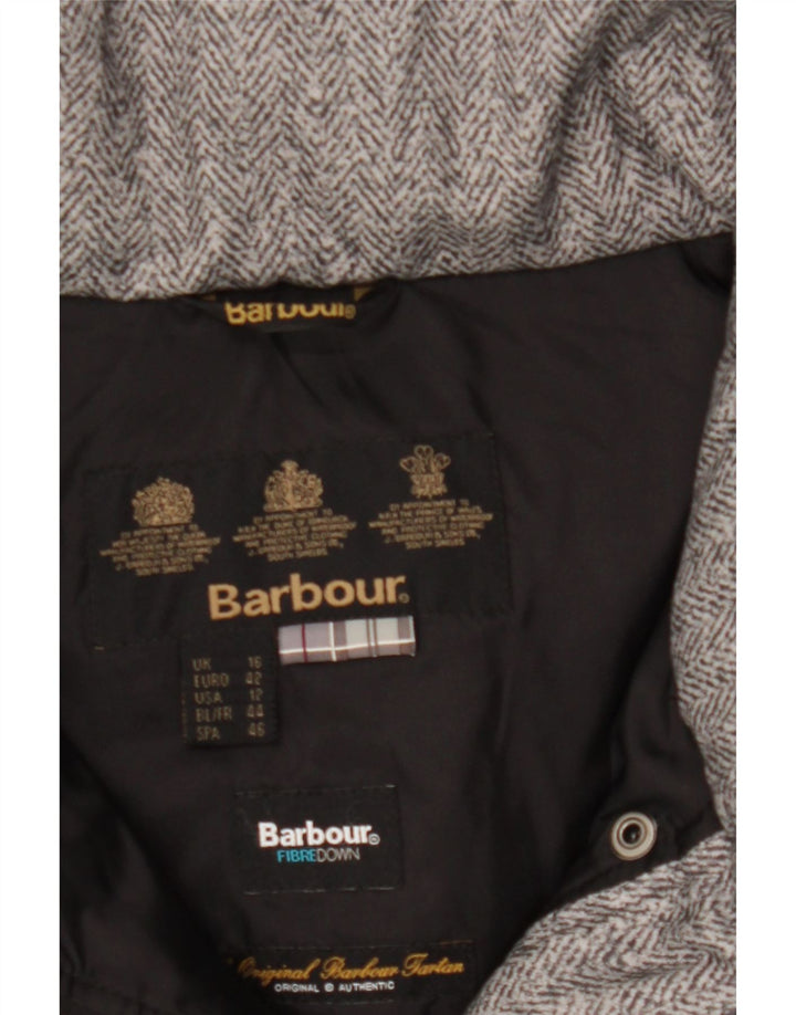 BARBOUR Womens Padded Jacket UK 16 Large Grey Herringbone Vintage Barbour and Second-Hand Barbour from Messina Hembry 