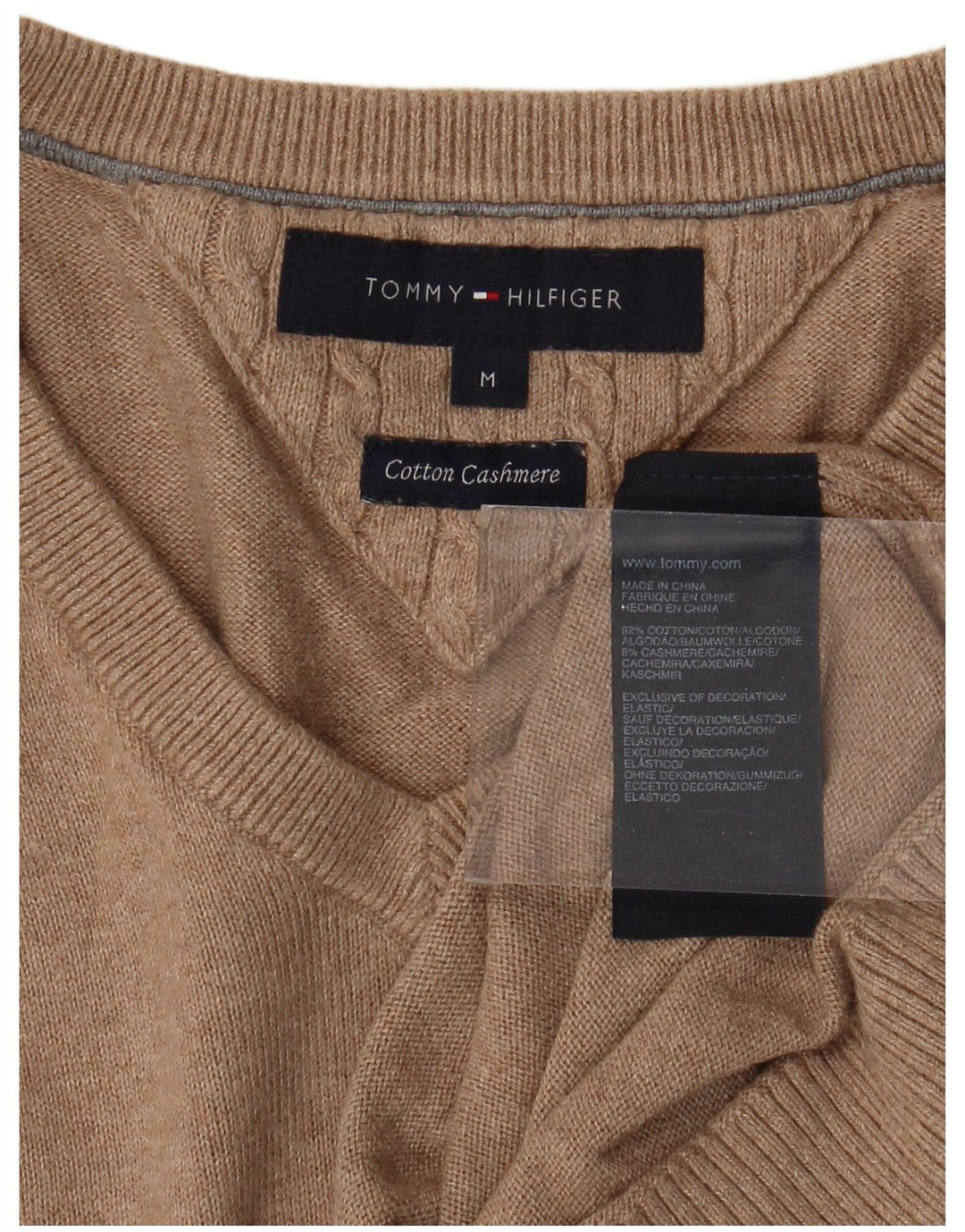 TOMMY HILFIGER Maglione da uomo con scollo a V in cotone beige medio