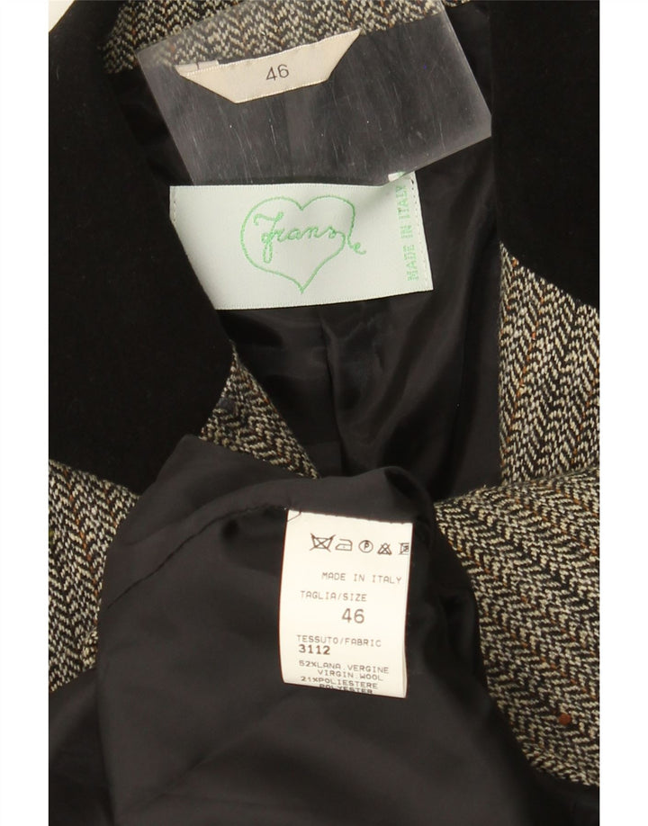 Giacca blazer vintage da donna a 3 bottoni IT 46 grande lana a spina di pesce grigia