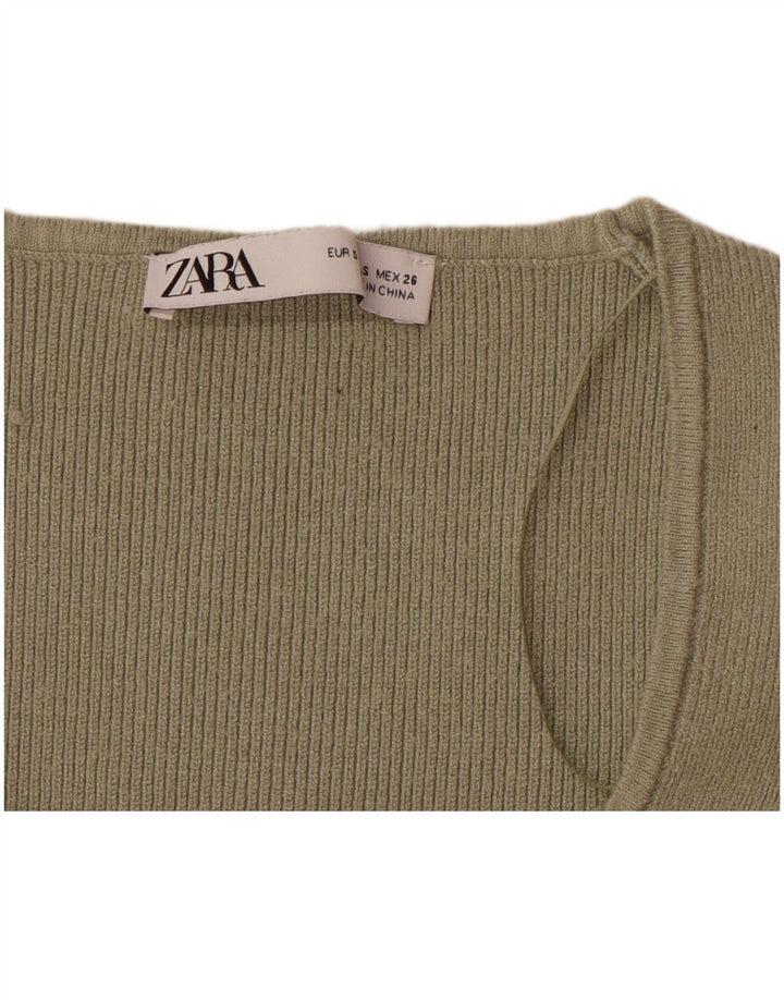 ZARA Womens Knit Long Sleeve Bodysuit UK 8 Small Green Viscose