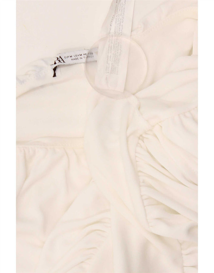 Top corto senza maniche da donna Zara UK 12 poliestere bianco medio