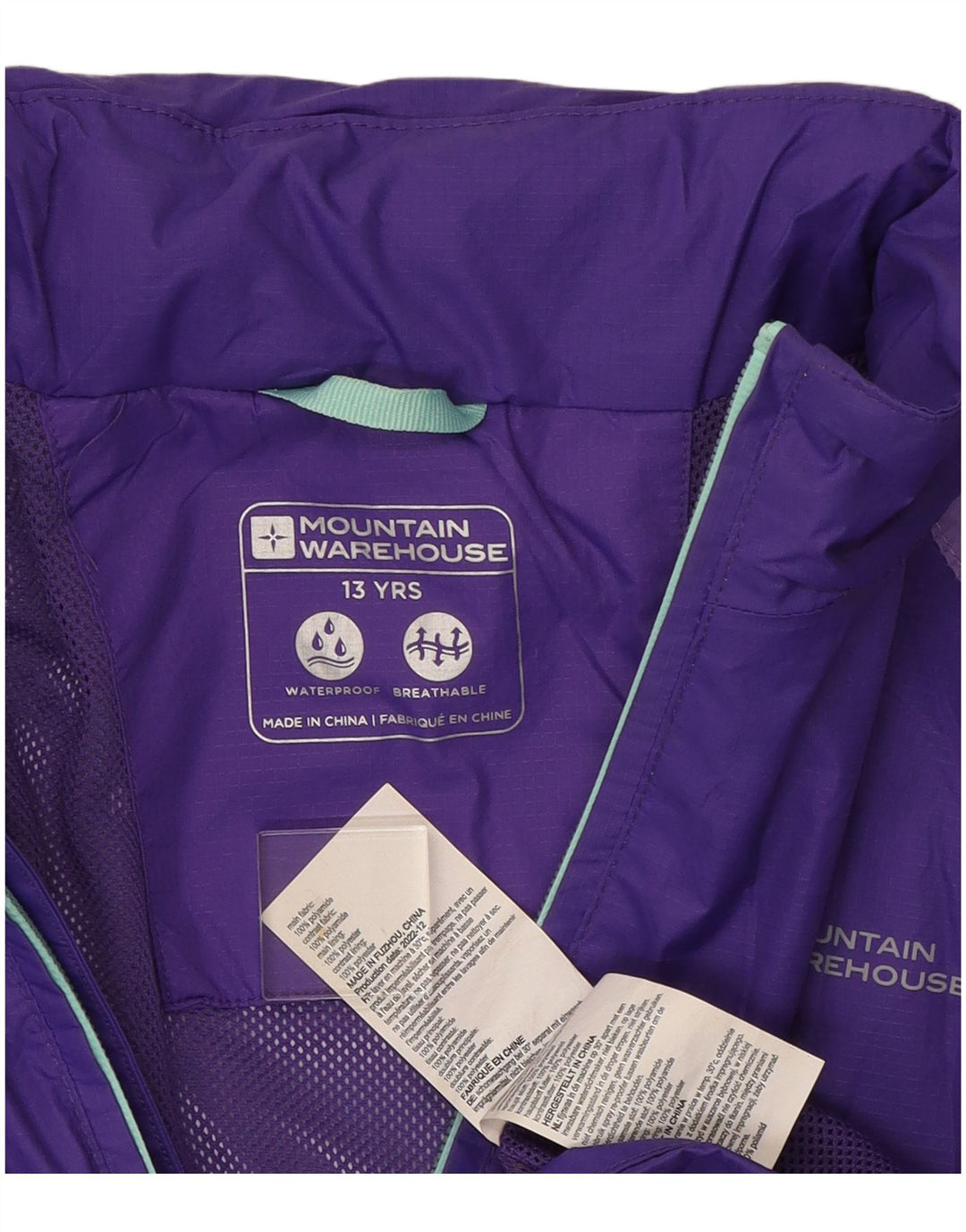 MOUNTAIN WAREHOUSE Girls Hooded Rain Jacket 12-13 Years Purple Polyamide