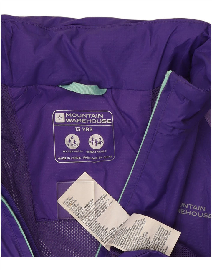 MOUNTAIN WAREHOUSE Girls Hooded Rain Jacket 12-13 Years Purple Polyamide
