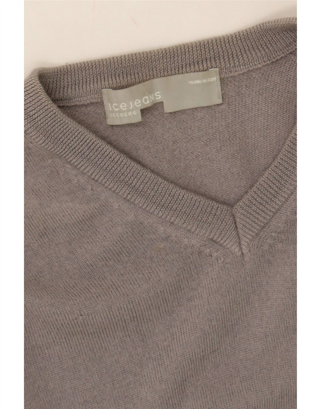 ICEBERG Womens V-Neck Jumper Sweater UK 16 Large Grey Wool Vintage Iceberg and Second-Hand Iceberg from Messina Hembry 
