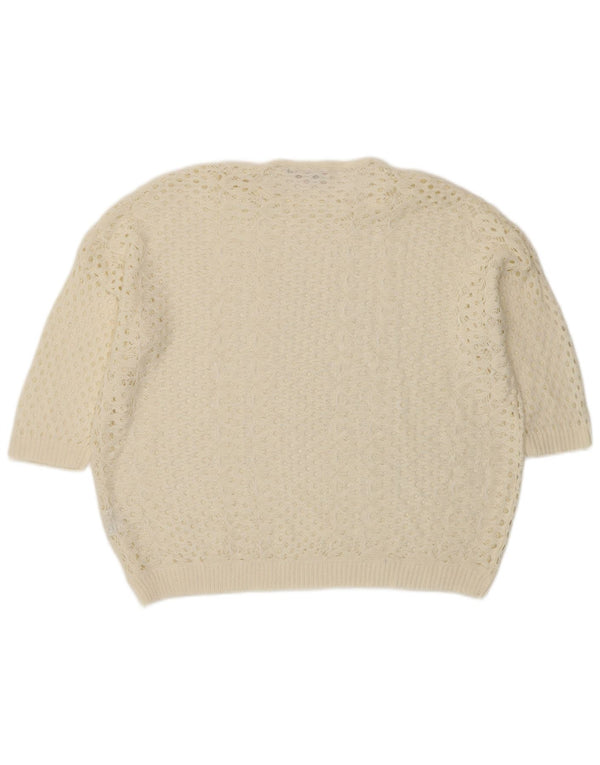 Vintage Womens 1/2 Sleeve Boat Neck Jumper Sweater UK 10 Small White