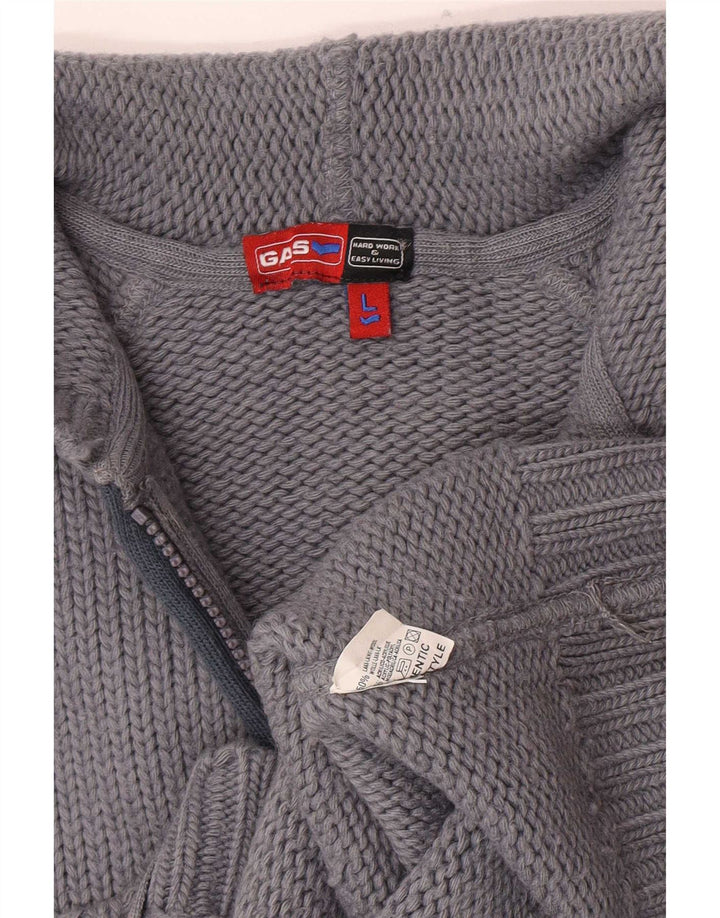 Maglione cardigan con cappuccio da uomo Gas grande lana grigia