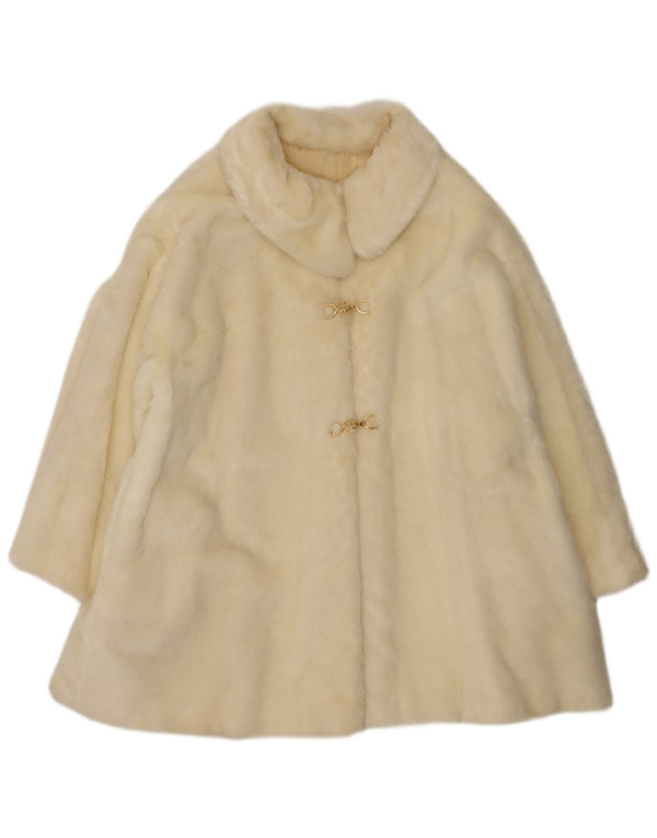 Cappotto vintage da donna in pelliccia sintetica UK 18 XL bianco sporco