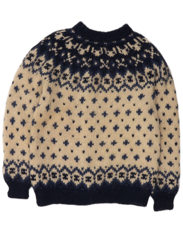 Maglione cardigan da donna VINTAGE UK 16 grande Fair Isle bianco sporco