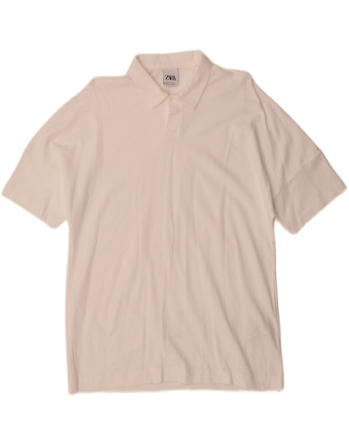 Polo Zara da uomo in cotone bianco medio