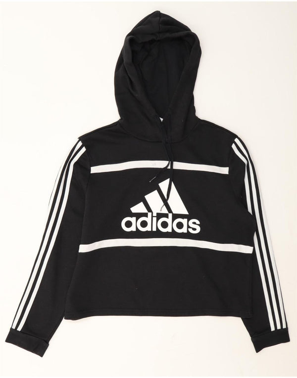 Maglione con cappuccio grafico corto da donna Adidas UK 16/18 grande cotone nero